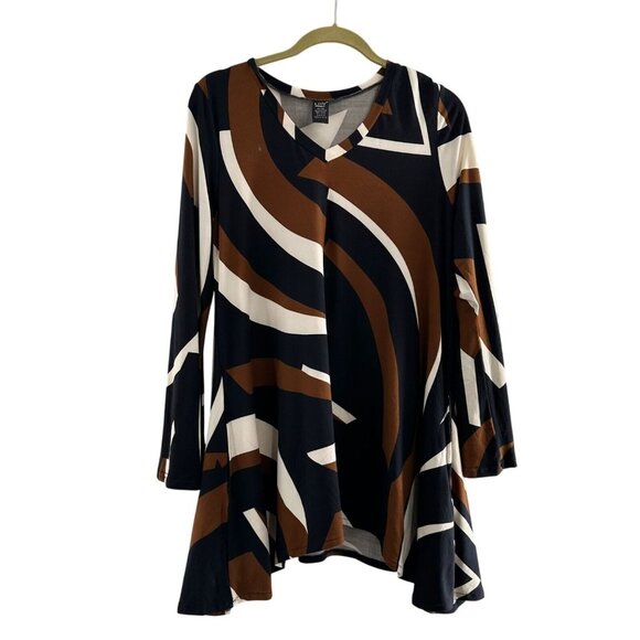 Lildy Printed Handkerchief Hem Tunic Top Size S-M Retro Hippie 70s Colorblock - Picture 1 of 9